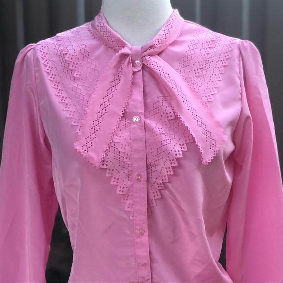 Vintage Laser-Cut Pussy Bow Blouse - Picture 3 of 5